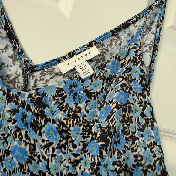 Topshop Blue Floral Print Tie Back V-Neck Romper - Picture 7 of 7